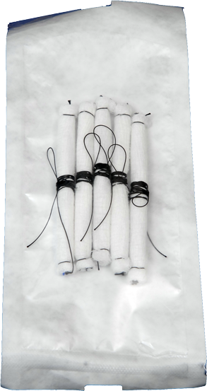 Kittner Roll gauze sponge 15506 with retract cord in sterile packaging.